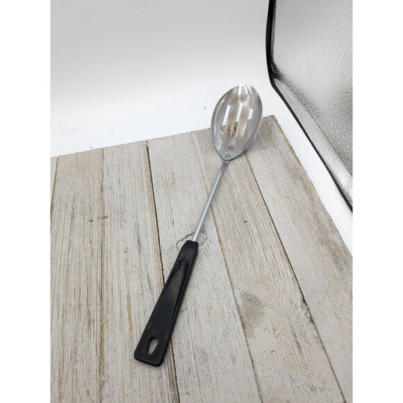 Vintage Ames 11" Slotted Serving Spoon #3 Black Handle Chrome Plated - Picture 1 of 10
